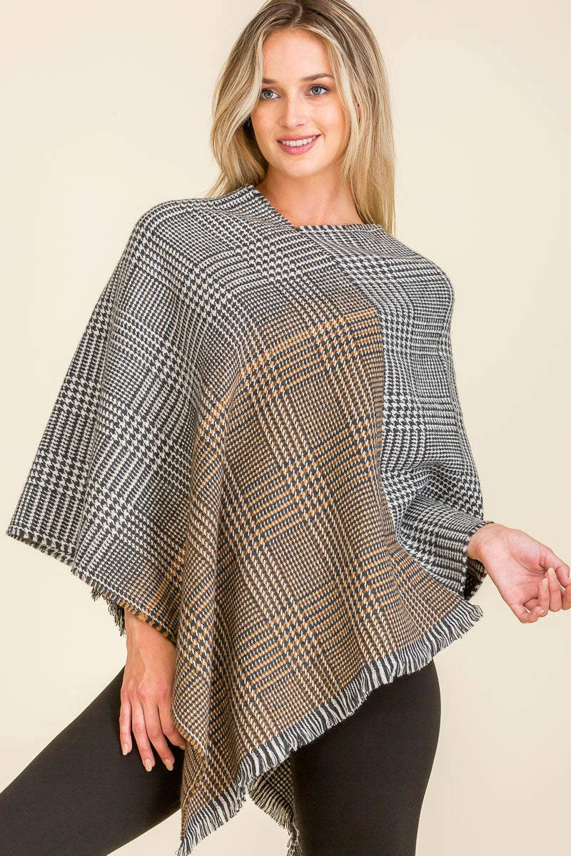 FRINGED PLAID PONCHO/6PCS (NOW $9.00 ONLY!)