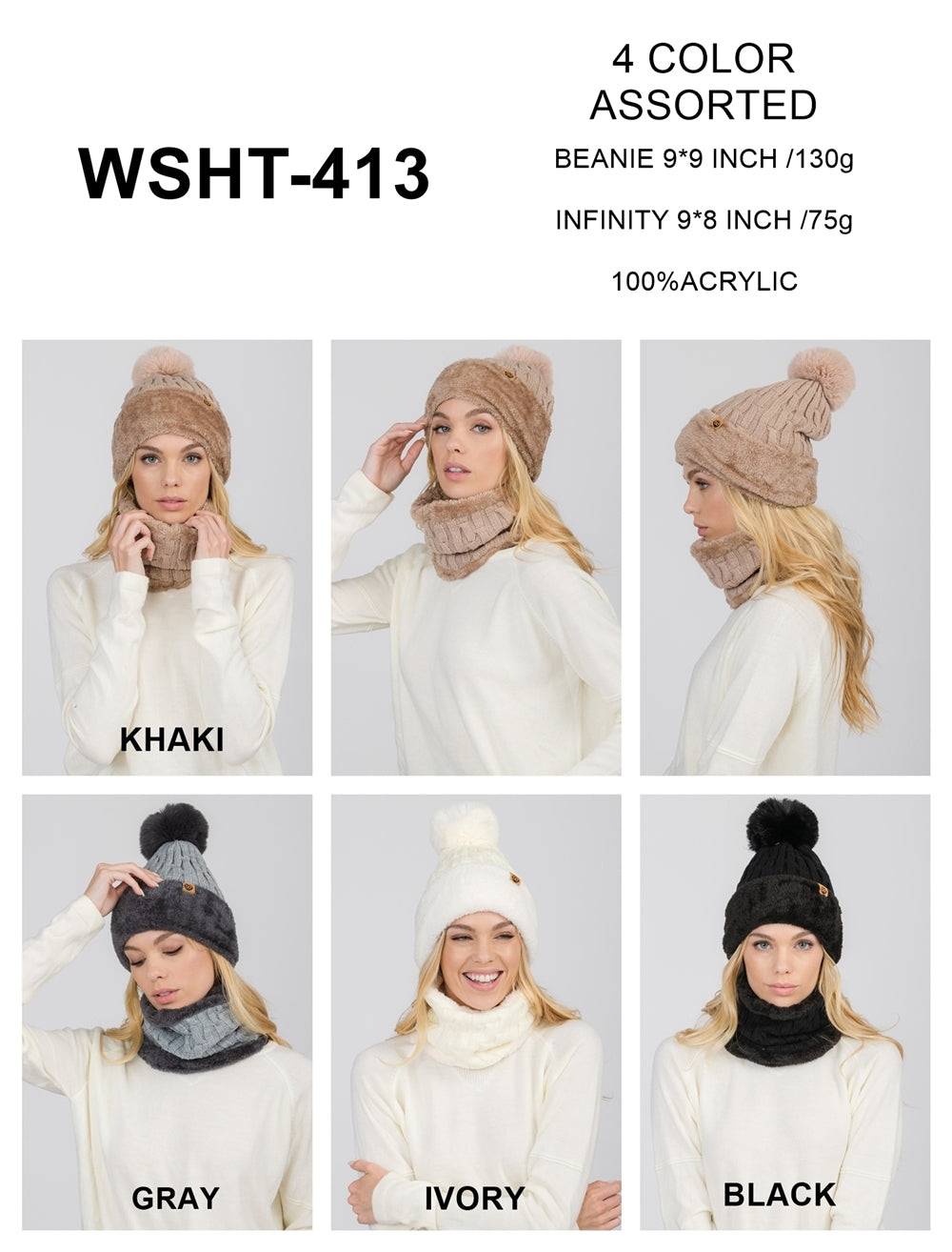 S29-1-1-WSHT-413-FLEECE LINED LEOPARD BEANIE WITH INFINITY SCARF 4 ASSORTED COLORS/12PCS