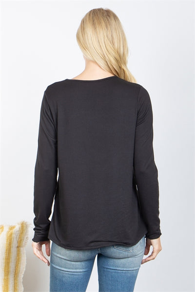 PLUS SIZE SOLID ROUND NECK LONG SLEEVE TOP-3-2-1