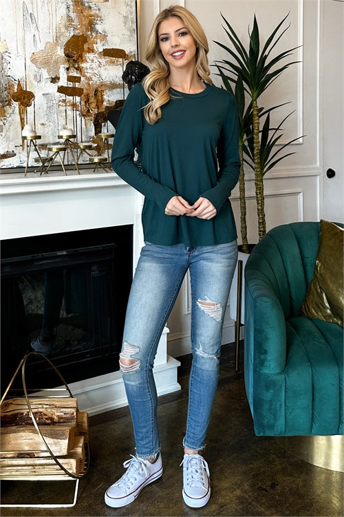 PLUS SIZE SOLID ROUND NECK LONG SLEEVE TOP-3-2-1