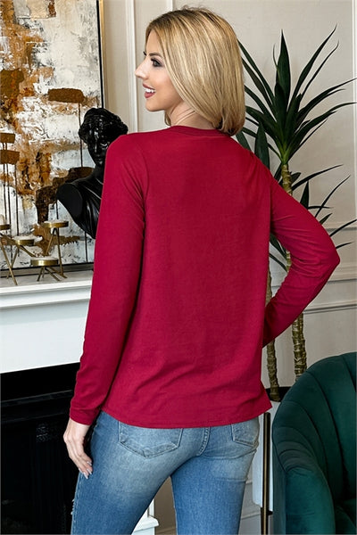 PLUS SIZE SOLID ROUND NECK LONG SLEEVE TOP-3-2-1