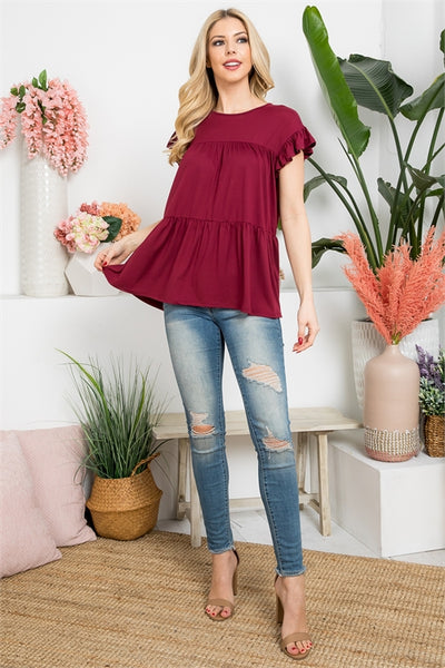 PLUS SIZE TIERED RUFFLE SOLID SWING TOP-3-2-1