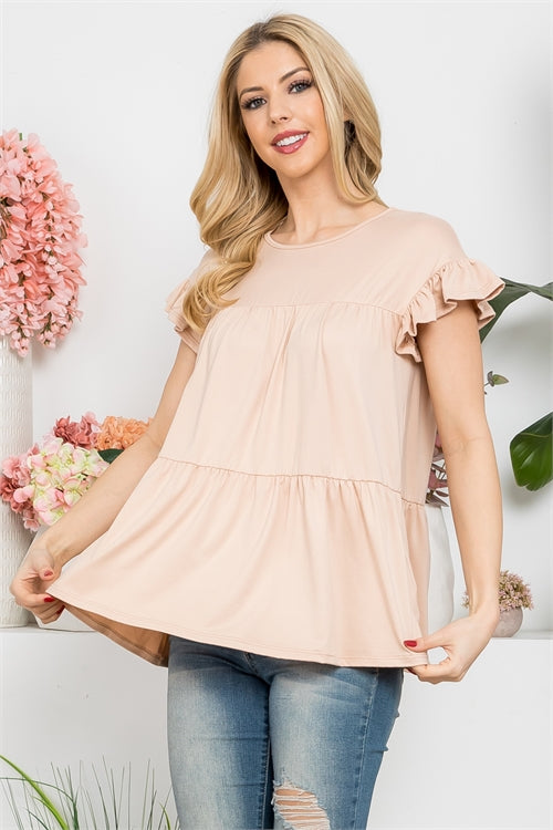 PLUS SIZE TIERED RUFFLE SOLID SWING TOP-3-2-1