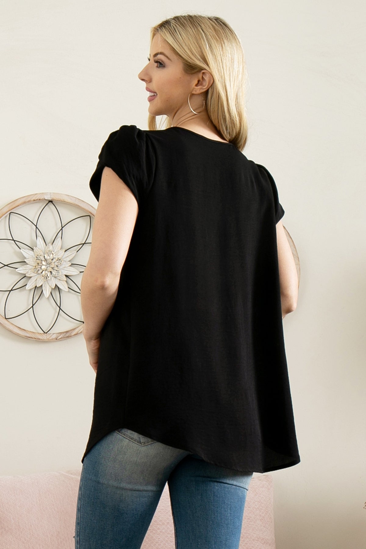 YMT20050X-PLUS SIZE TULIP SLEEVE PLEATED WOVEN TOP 3-2-1