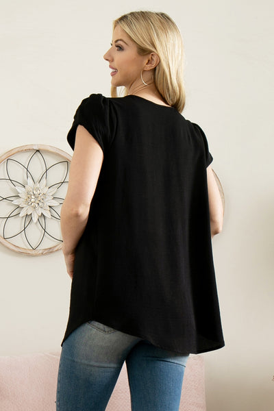 YMT20050X-PLUS SIZE TULIP SLEEVE PLEATED WOVEN TOP 3-2-1