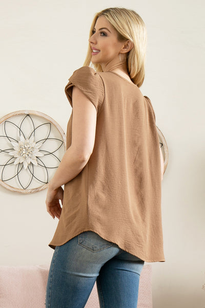 YMT20050X-PLUS SIZE TULIP SLEEVE PLEATED WOVEN TOP 3-2-1