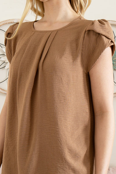 YMT20050X-PLUS SIZE TULIP SLEEVE PLEATED WOVEN TOP 3-2-1