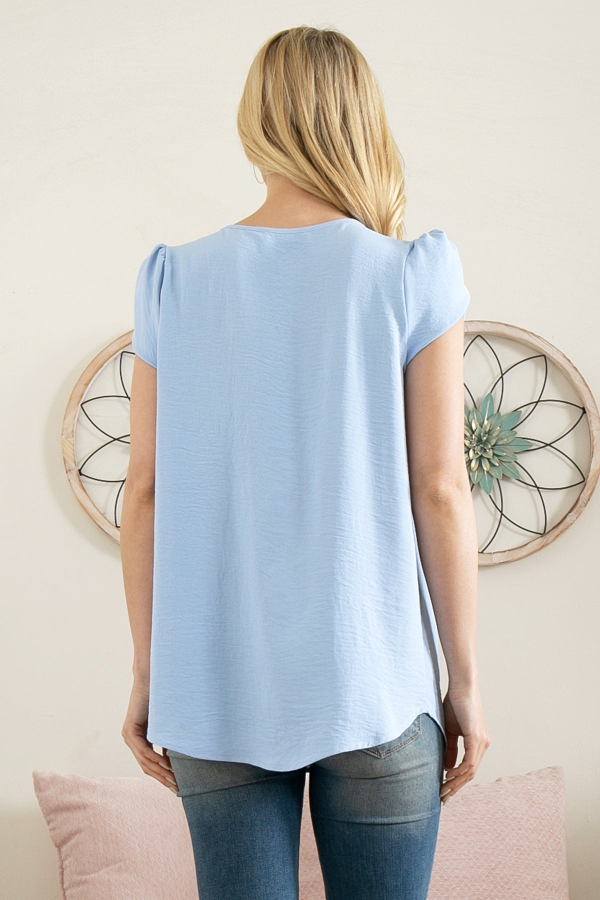 YMT20050X-PLUS SIZE TULIP SLEEVE PLEATED WOVEN TOP 3-2-1