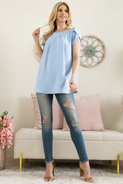 YMT20050X-PLUS SIZE TULIP SLEEVE PLEATED WOVEN TOP 3-2-1