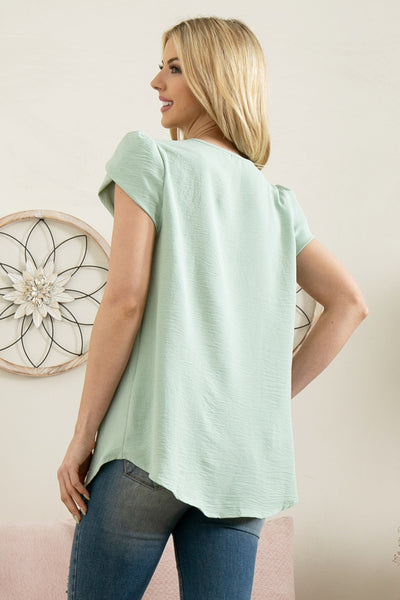 YMT20050X-PLUS SIZE TULIP SLEEVE PLEATED WOVEN TOP 3-2-1