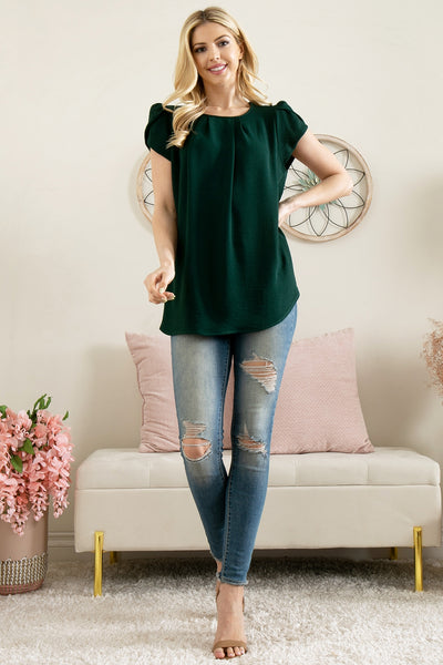 YMT20050X-PLUS SIZE TULIP SLEEVE PLEATED WOVEN TOP 3-2-1