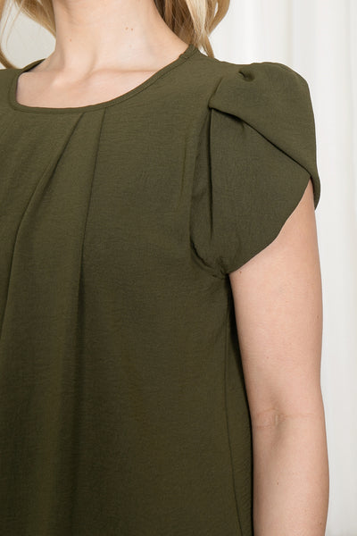 YMT20050X-PLUS SIZE TULIP SLEEVE PLEATED WOVEN TOP 3-2-1