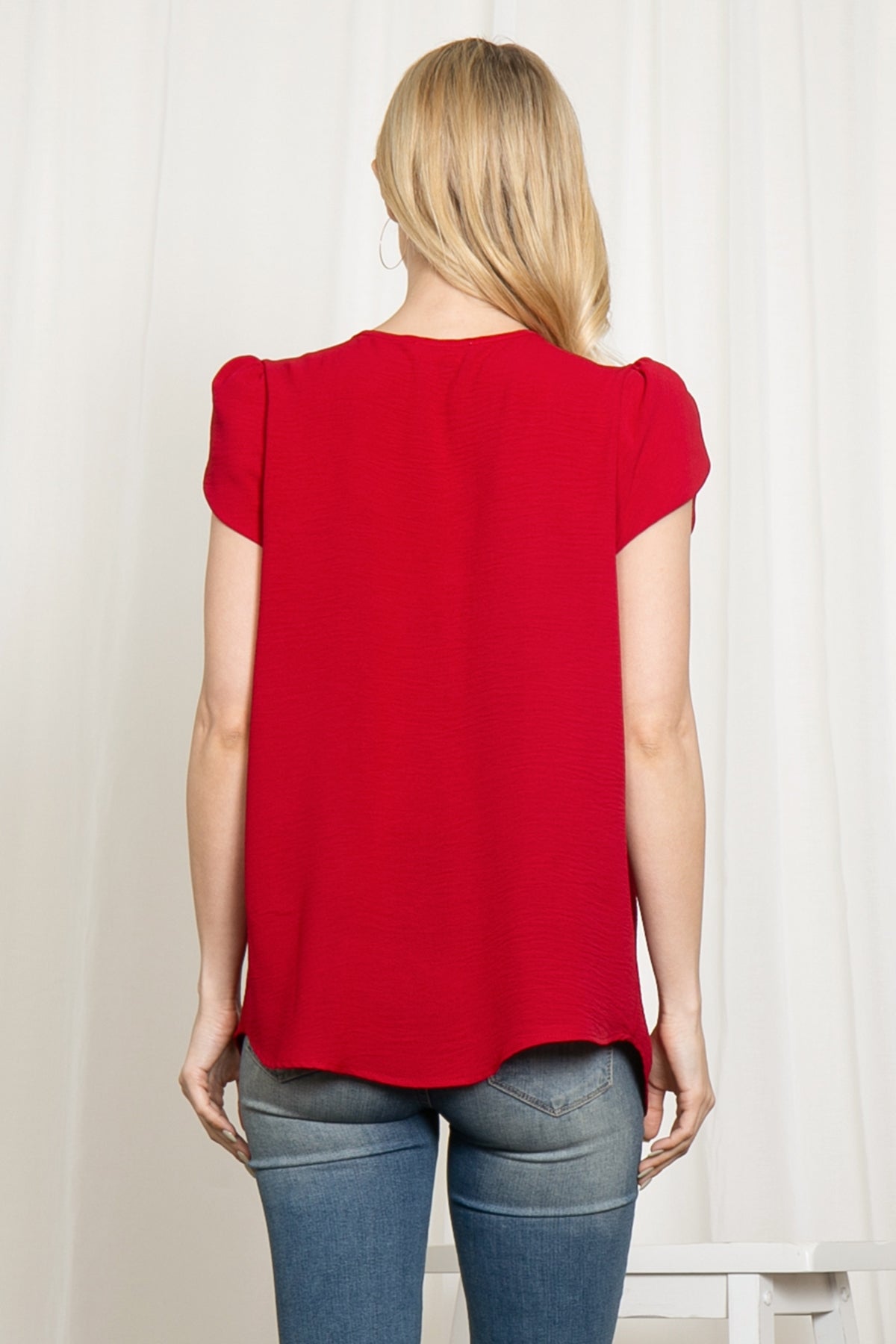 YMT20050X-PLUS SIZE TULIP SLEEVE PLEATED WOVEN TOP 3-2-1