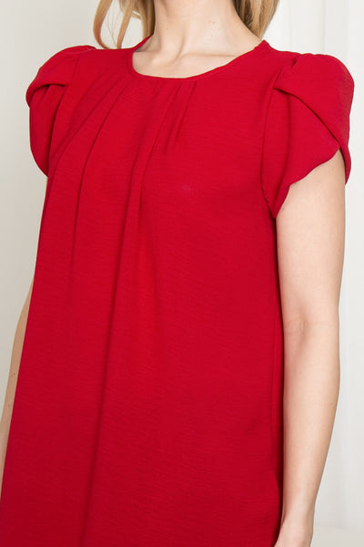 YMT20050X-PLUS SIZE TULIP SLEEVE PLEATED WOVEN TOP 3-2-1