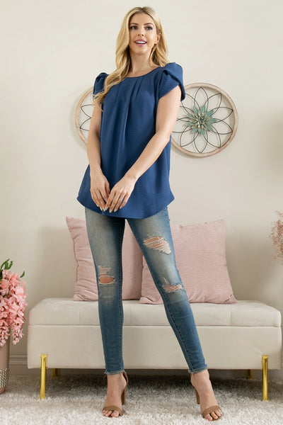 YMT20050X-PLUS SIZE TULIP SLEEVE PLEATED WOVEN TOP 3-2-1