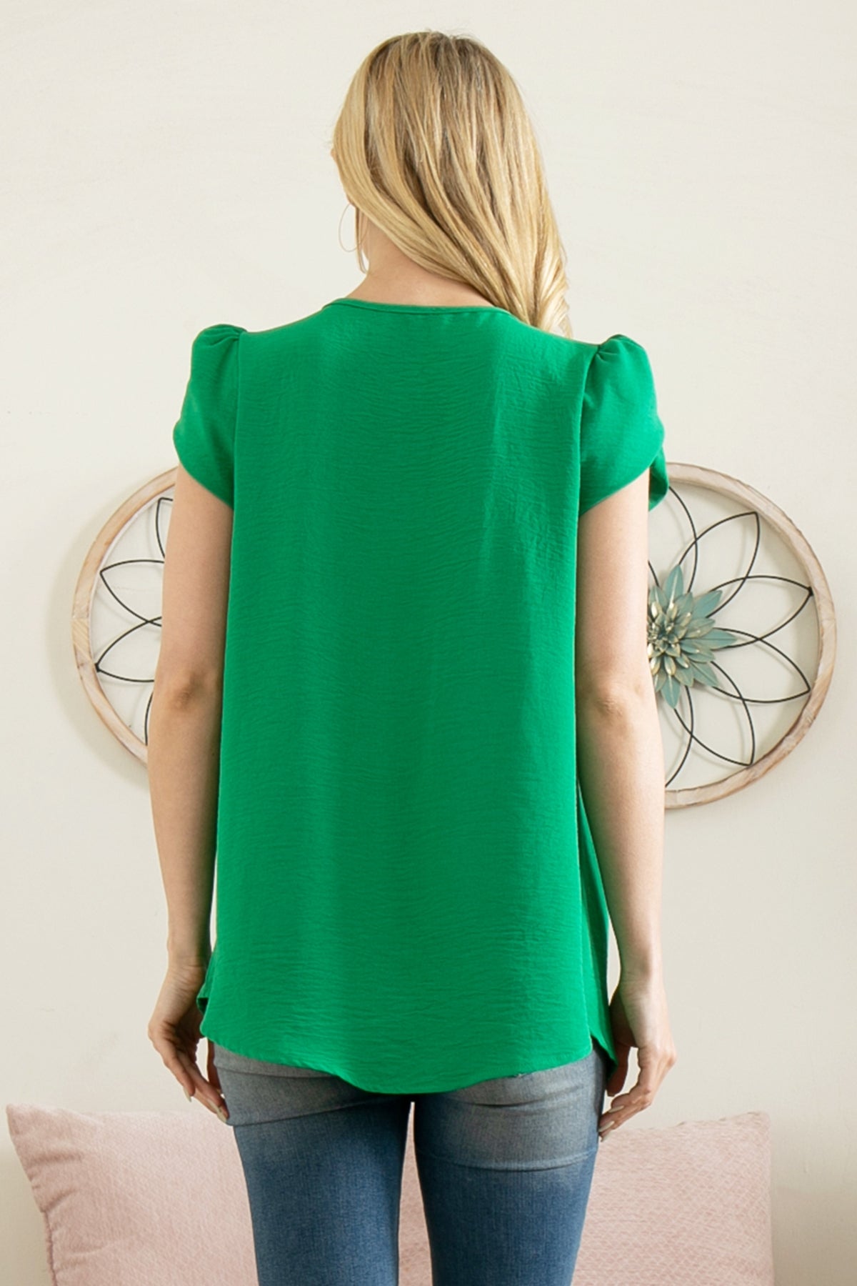 YMT20050X-PLUS SIZE TULIP SLEEVE PLEATED WOVEN TOP 3-2-1